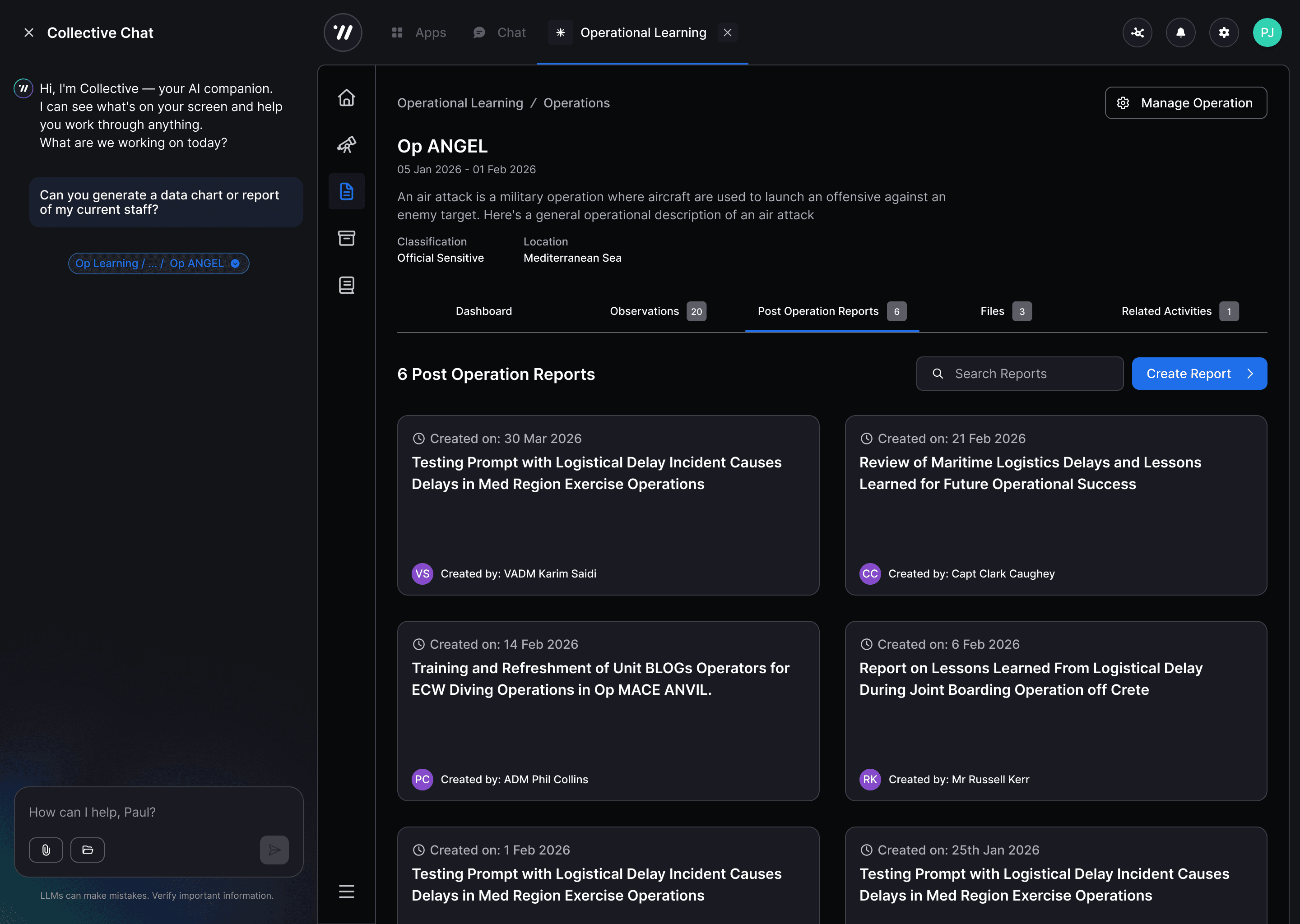 Operational Learning dashboard